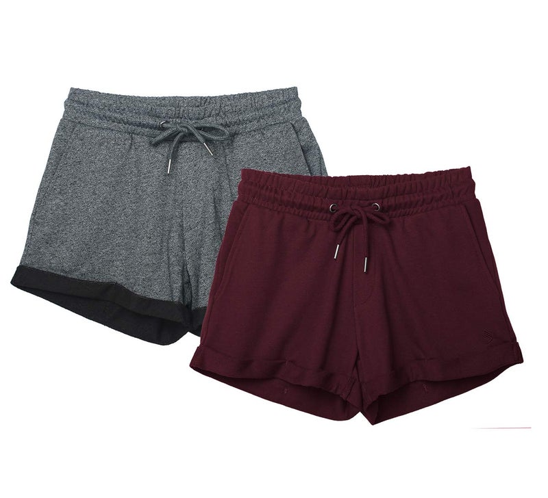 icyzone Workout Lounge Shorts for Women - Athletic Running Jogging Cotton Sweat Shorts (L, Charcoal/Wine) - Image 1
